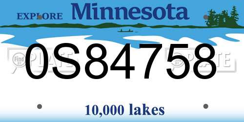 0S84758 Minnesota License Plate