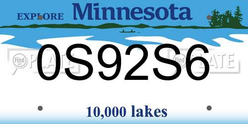 0S92S6 Minnesota License Plate