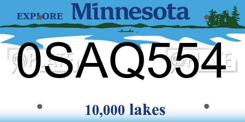 0SAQ554 Minnesota License Plate