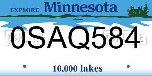 0SAQ584 Minnesota License Plate