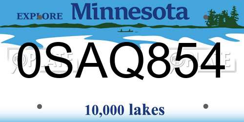0SAQ854 Minnesota License Plate