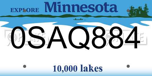 0SAQ884 Minnesota License Plate