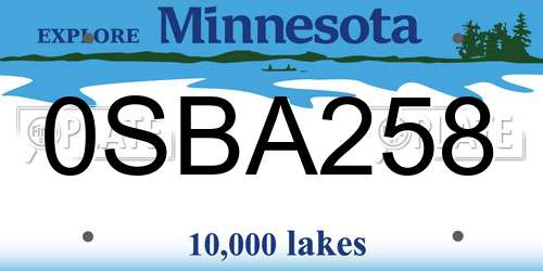 0SBA258 Minnesota License Plate