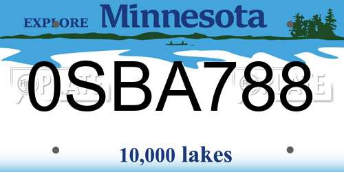 0SBA788 Minnesota License Plate