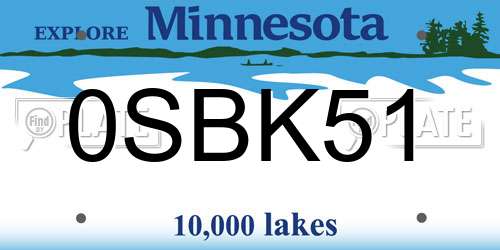 0SBK51 Minnesota License Plate
