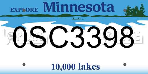 0SC3398 Minnesota License Plate