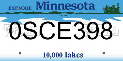 0SCE398 Minnesota License Plate
