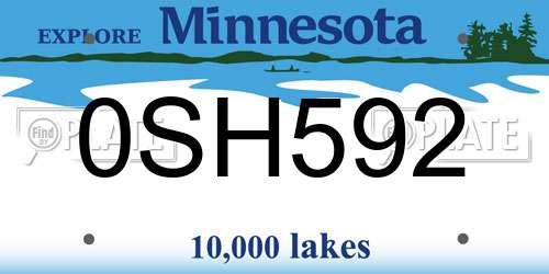 0SH592 Minnesota License Plate