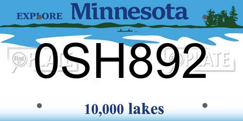 0SH892 Minnesota License Plate