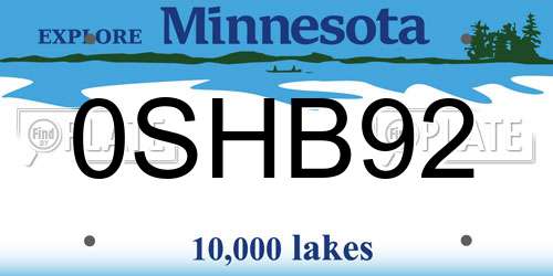 0SHB92 Minnesota License Plate