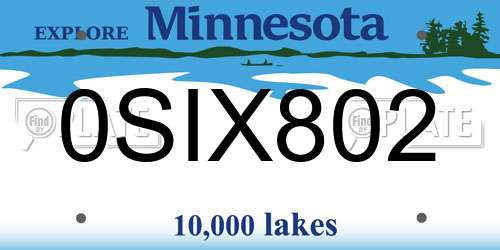 0SIX802 Minnesota License Plate