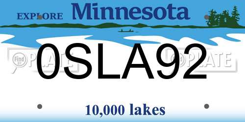 0SLA92 Minnesota License Plate