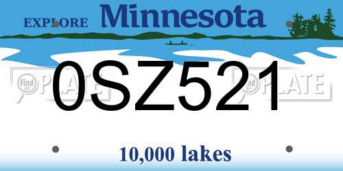 0SZ521 Minnesota License Plate