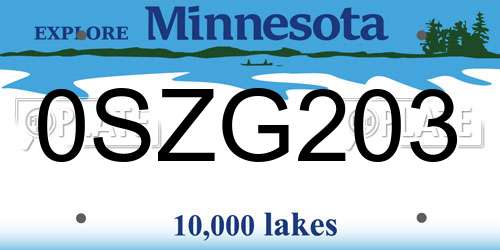 0SZG203 Minnesota License Plate
