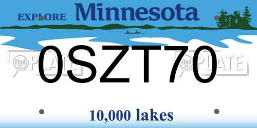 0SZT70 Minnesota License Plate