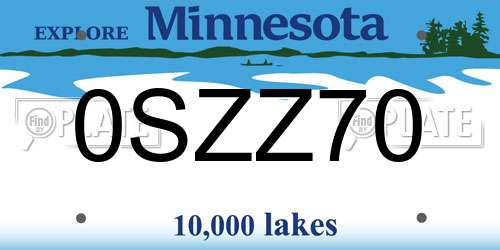 0SZZ70 Minnesota License Plate