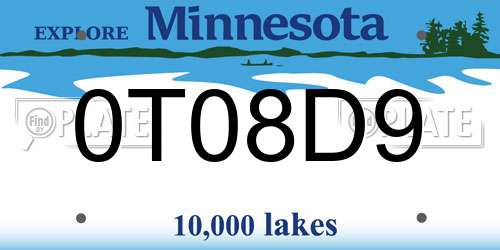 0T08D9 Minnesota License Plate