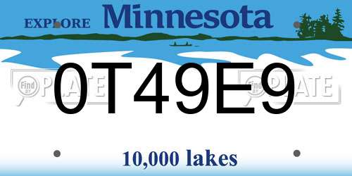 0T49E9 Minnesota License Plate