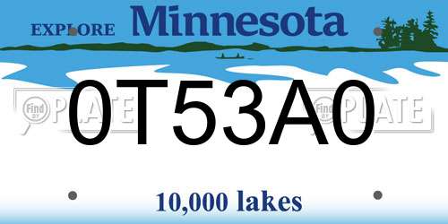 0T53A0 Minnesota License Plate