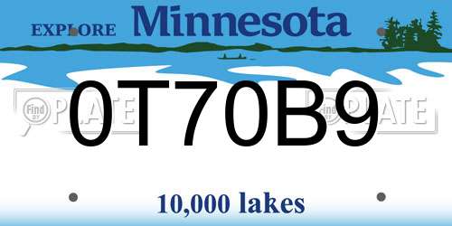 0T70B9 Minnesota License Plate