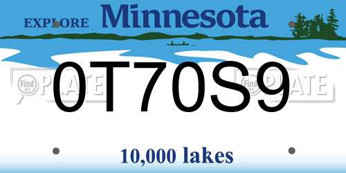 0T70S9 Minnesota License Plate