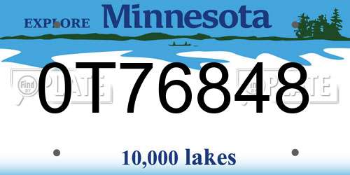 0T76848 Minnesota License Plate