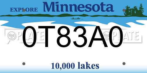 0T83A0 Minnesota License Plate