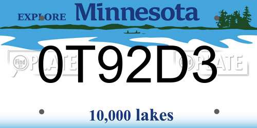 0T92D3 Minnesota License Plate