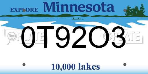 0T92O3 Minnesota License Plate
