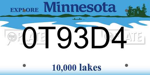 0T93D4 Minnesota License Plate