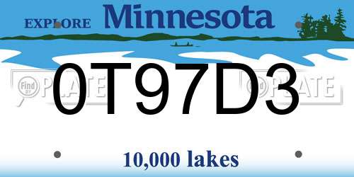 0T97D3 Minnesota License Plate