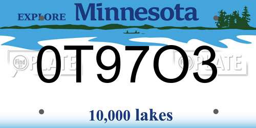 0T97O3 Minnesota License Plate