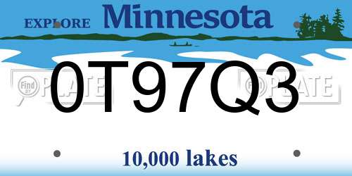 0T97Q3 Minnesota License Plate