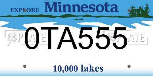 0TA555 Minnesota License Plate
