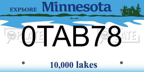 0TAB78 Minnesota License Plate