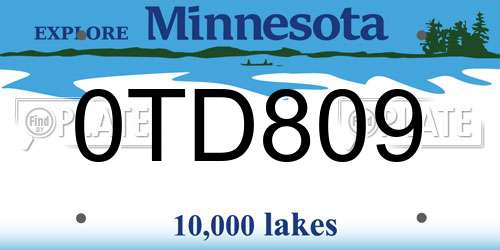 0TD809 Minnesota License Plate