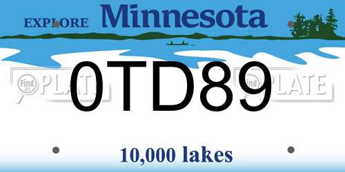 0TD89 Minnesota License Plate