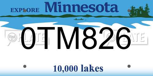 0TM826 Minnesota License Plate