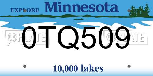 0TQ509 Minnesota License Plate