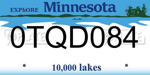 0TQD084 Minnesota License Plate