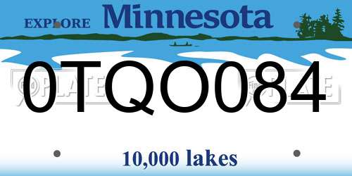 0TQO084 Minnesota License Plate