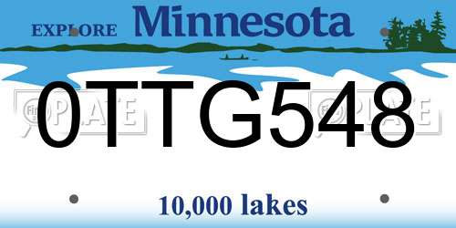 0TTG548 Minnesota License Plate