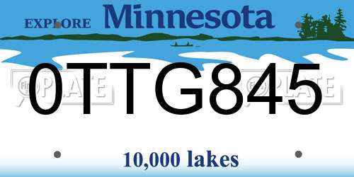 0TTG845 Minnesota License Plate