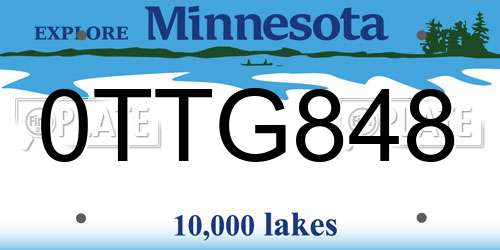 0TTG848 Minnesota License Plate