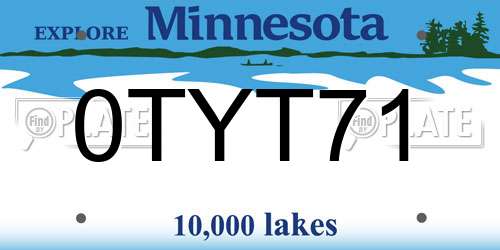 0TYT71 Minnesota License Plate