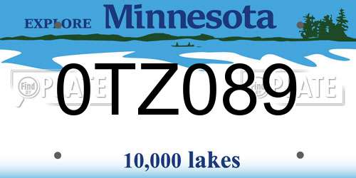 0TZ089 Minnesota License Plate