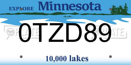 0TZD89 Minnesota License Plate