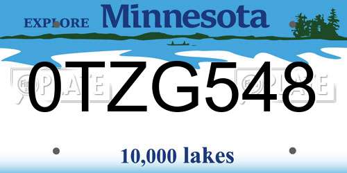 0TZG548 Minnesota License Plate