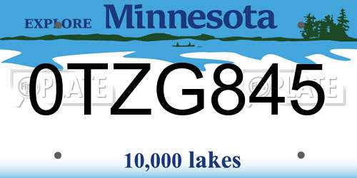 0TZG845 Minnesota License Plate