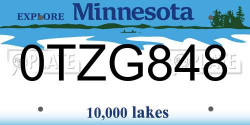 0TZG848 Minnesota License Plate